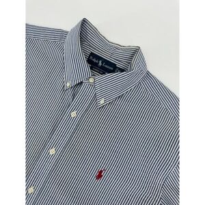 Ralph‎ Lauren Searsucker Shirt Mens XL Blue Stripe Short Sleeve Classic Fit